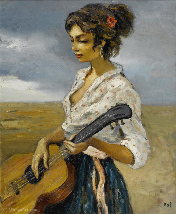 Wikioo.org - The Encyclopedia of Fine Arts - Painting, Artwork by Marcel Dyf - Rosette, Gypsy with Guitar, (1956)