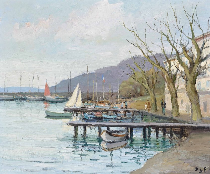 Wikioo.org - The Encyclopedia of Fine Arts - Painting, Artwork by Marcel Dyf - Sailing Boats in Provence at the Gulf of Juan, (1979)