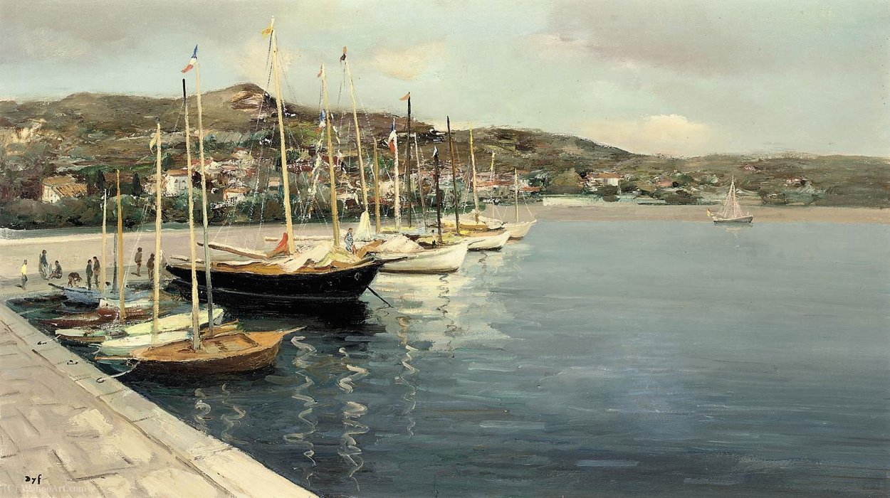 Wikoo.org - موسوعة الفنون الجميلة - اللوحة، العمل الفني Marcel Dyf - Sailing Boats in Provence, (1956)