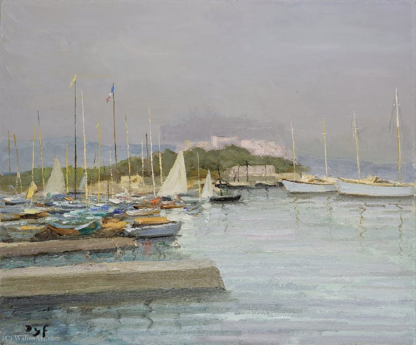 Wikoo.org - موسوعة الفنون الجميلة - اللوحة، العمل الفني Marcel Dyf - The Port of Antibes, (1958)