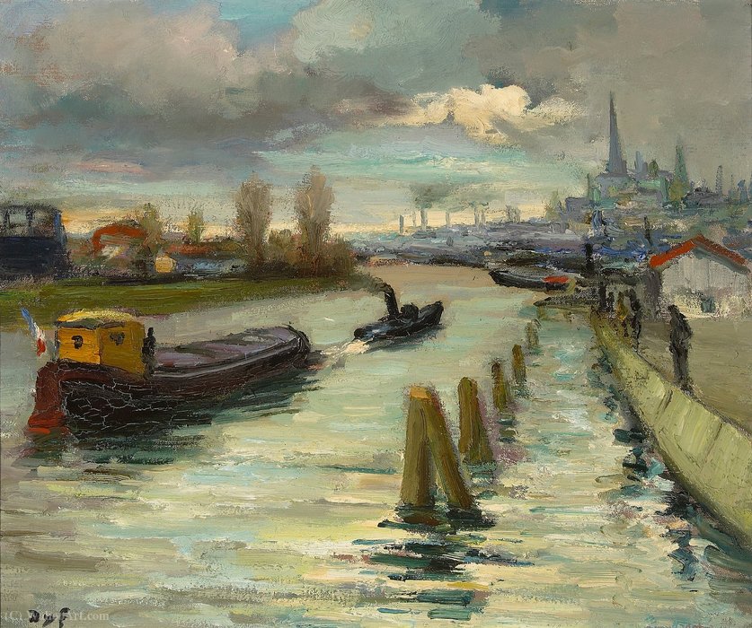 Wikoo.org - موسوعة الفنون الجميلة - اللوحة، العمل الفني Marcel Dyf - The Seine at Rouen, (1950)