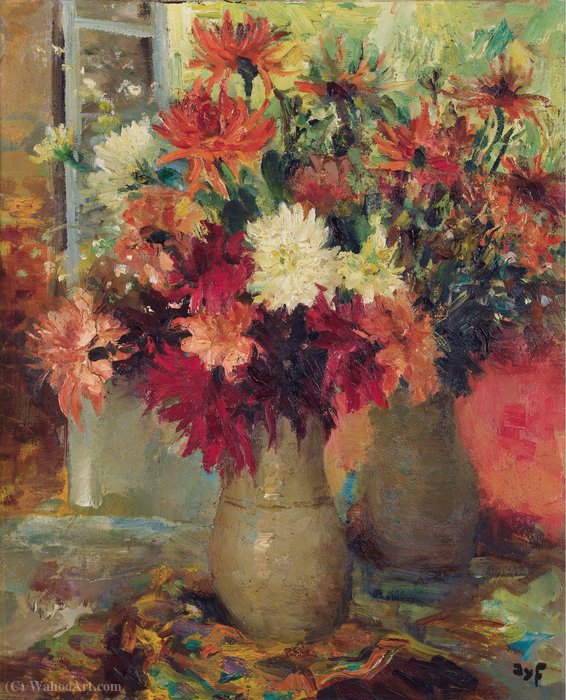 WikiOO.org - Encyclopedia of Fine Arts - Schilderen, Artwork Marcel Dyf - Vase of Dahlias