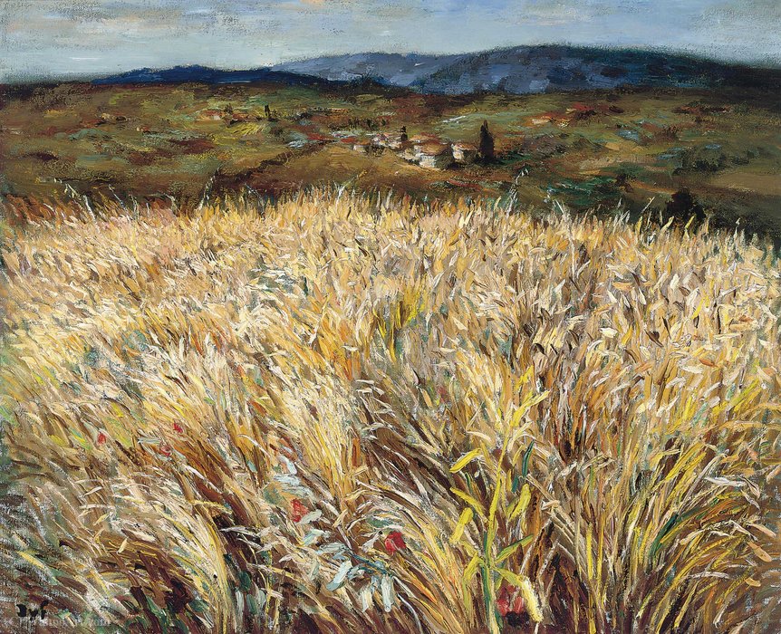 Wikioo.org - The Encyclopedia of Fine Arts - Painting, Artwork by Marcel Dyf - Wheat Field and Village in Provence