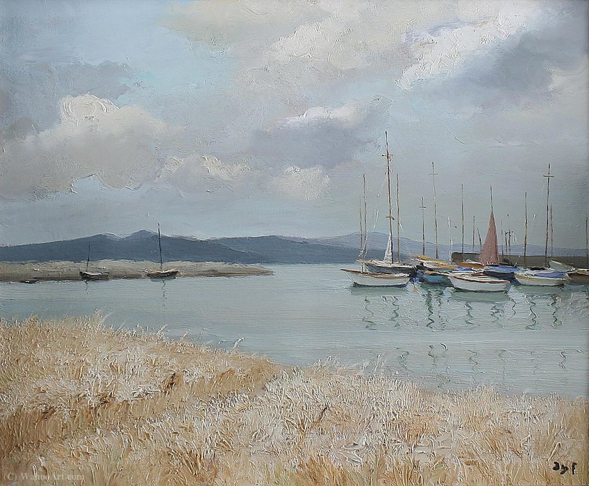 WikiOO.org - Enciclopedia of Fine Arts - Pictura, lucrări de artă Marcel Dyf - Wheat Field in front of Boats and Mountains