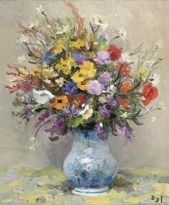 Wikioo.org - The Encyclopedia of Fine Arts - Painting, Artwork by Marcel Dyf - Wild Flowers on Yellow Table-Cloth, (1976)