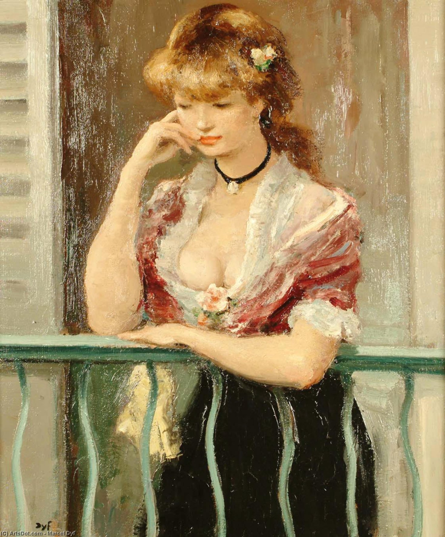 Wikioo.org - The Encyclopedia of Fine Arts - Painting, Artwork by Marcel Dyf - Woman on a Balcony