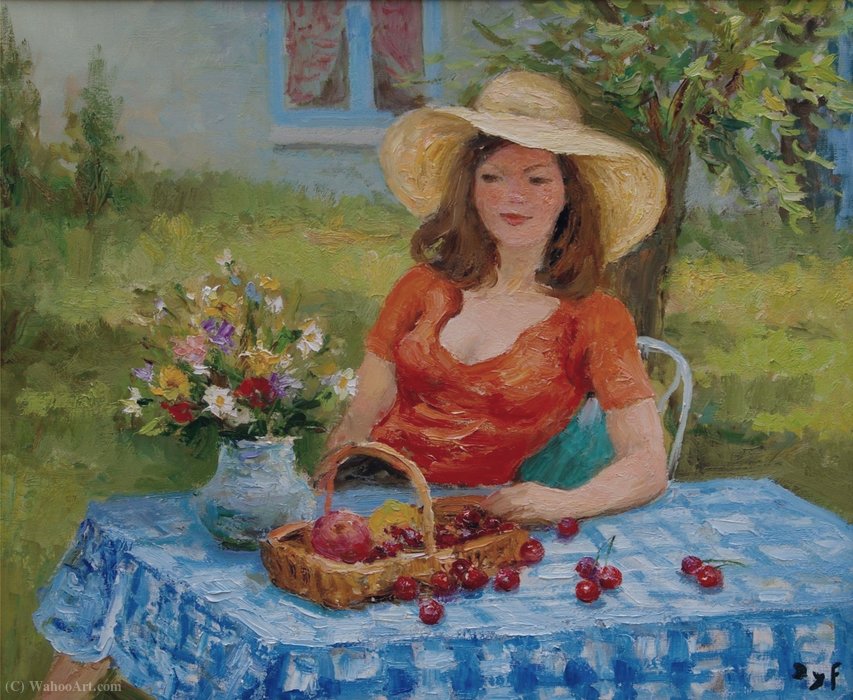 Wikioo.org - The Encyclopedia of Fine Arts - Painting, Artwork by Marcel Dyf - Young Girl with Straw Hat