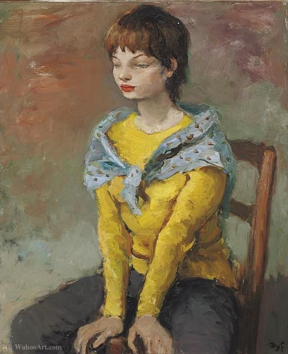 Wikoo.org - موسوعة الفنون الجميلة - اللوحة، العمل الفني Marcel Dyf - Young Irish Girl in A Yellow Sweater, (1950)