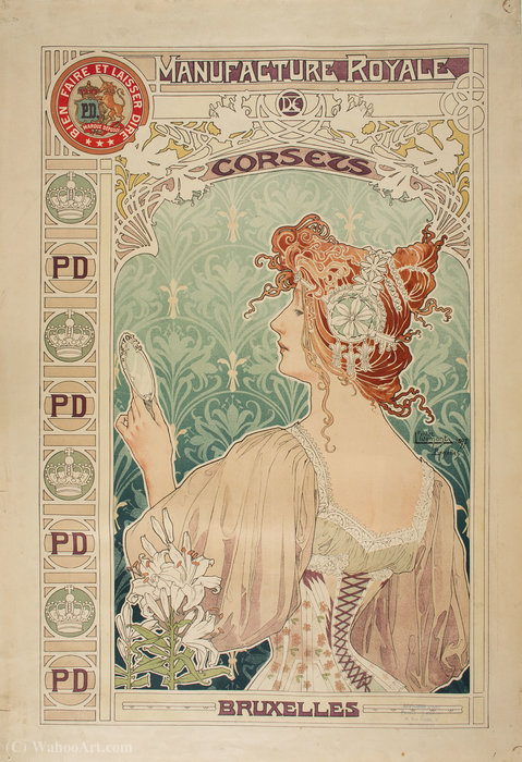 Wikioo.org - The Encyclopedia of Fine Arts - Painting, Artwork by Henri Privat-Livemont - 'Manufacture Royale de Corsets', (74 x 51 CM) (1897)