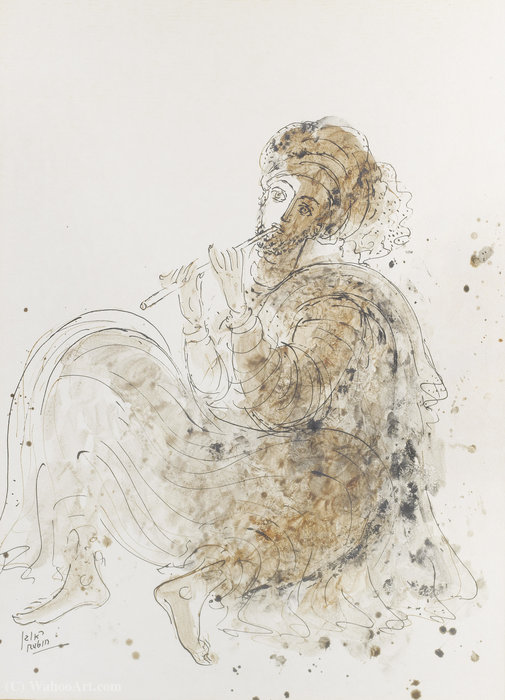 WikiOO.org - Enciklopedija likovnih umjetnosti - Slikarstvo, umjetnička djela Reuven Rubin - A Shepherd Playing the Flute