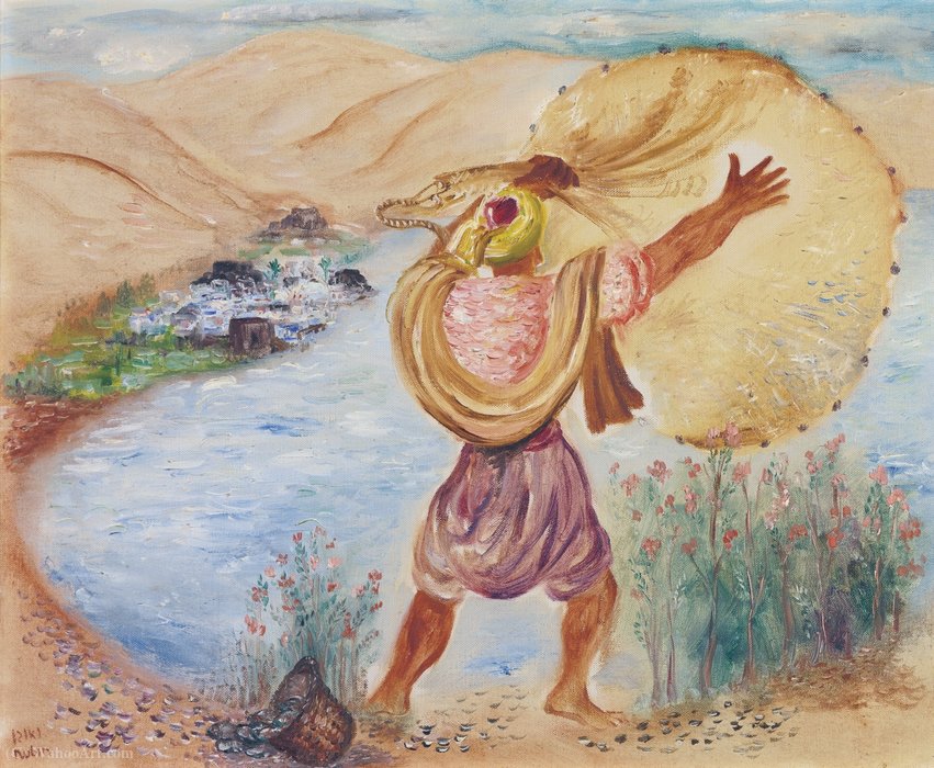 WikiOO.org - Encyclopedia of Fine Arts - Maľba, Artwork Reuven Rubin - Fisherman with a Large Net, (1942)