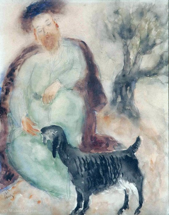 WikiOO.org - دایره المعارف هنرهای زیبا - نقاشی، آثار هنری Reuven Rubin - Jewish Shepherd and the Lamb
