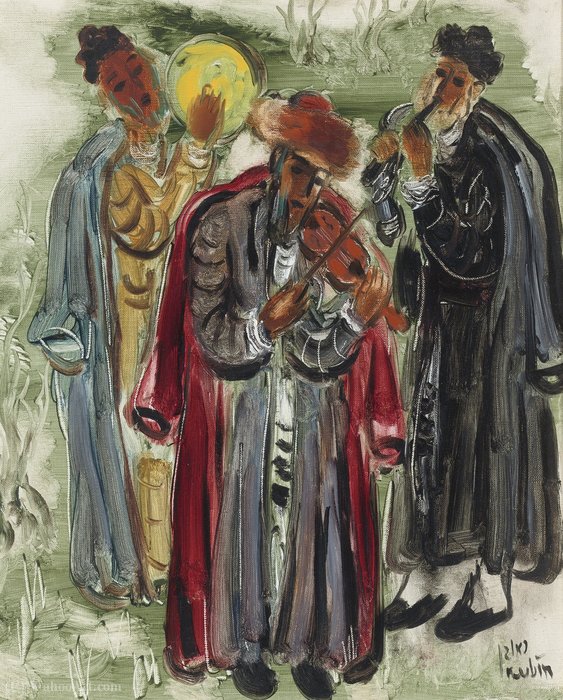 Wikoo.org - موسوعة الفنون الجميلة - اللوحة، العمل الفني Reuven Rubin - Musicians of Safed, (1960)