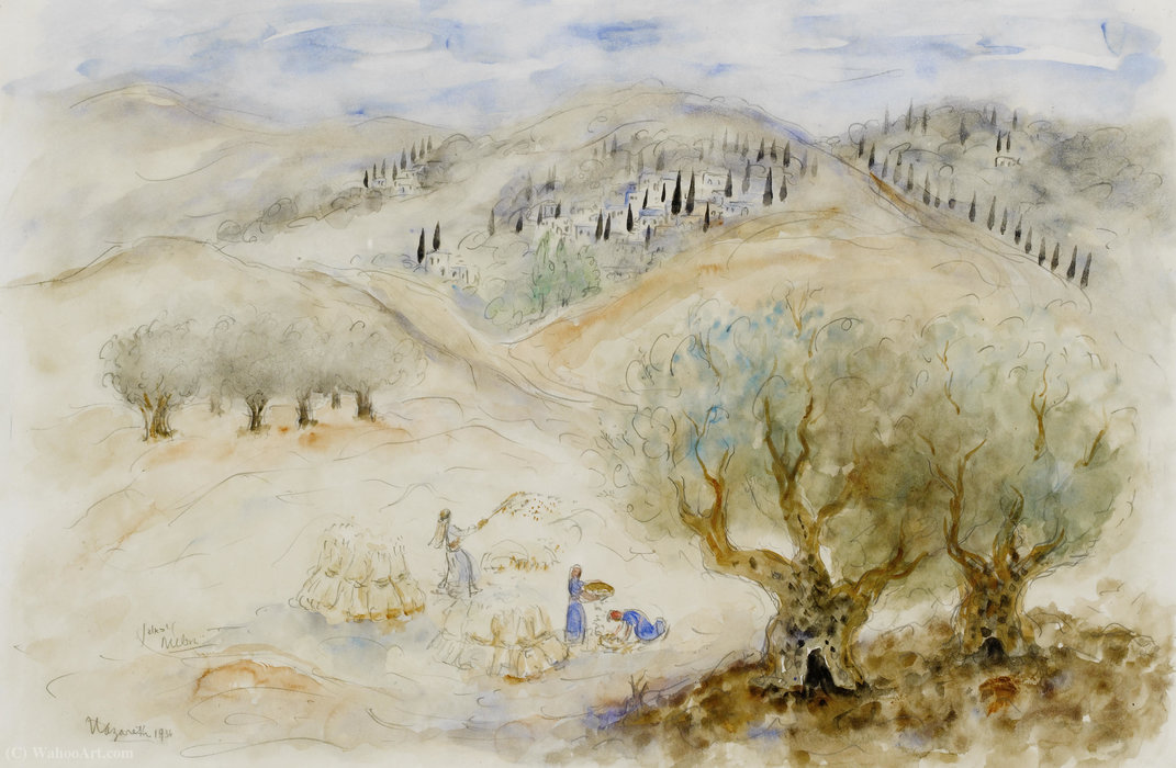Wikioo.org – L'Encyclopédie des Beaux Arts - Peinture, Oeuvre de Reuven Rubin - Récolte des olives à Nazareth, (1936)