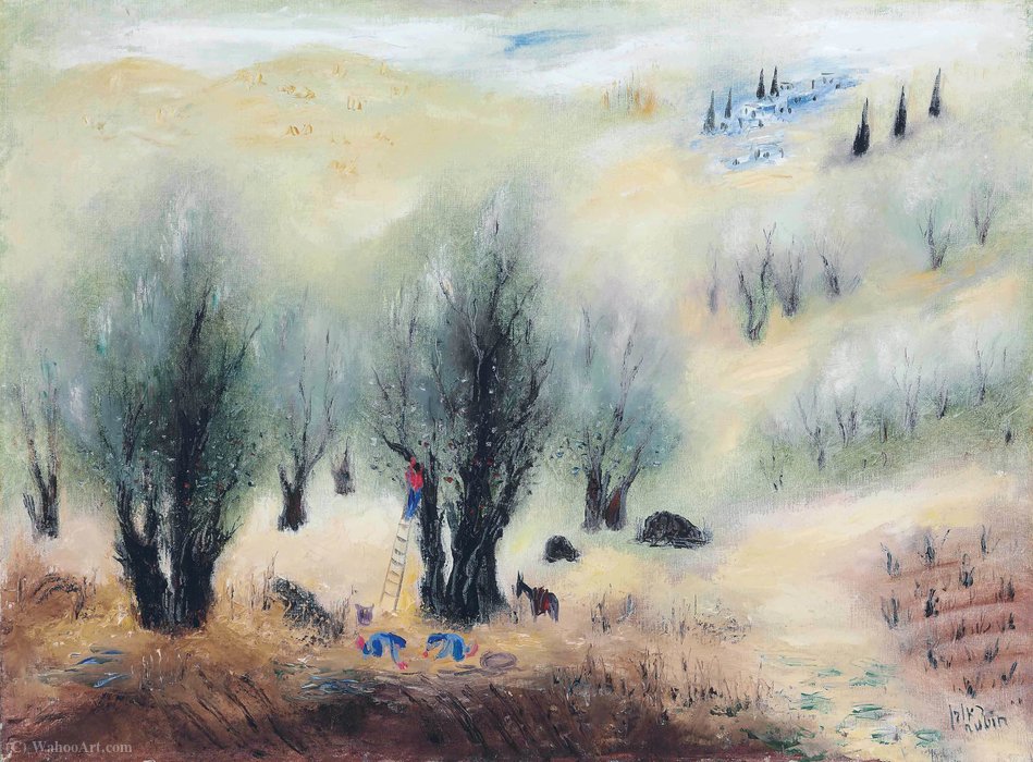 Wikioo.org – La Enciclopedia de las Bellas Artes - Pintura, Obras de arte de Reuven Rubin - Olivos en Galilea, (1960)
