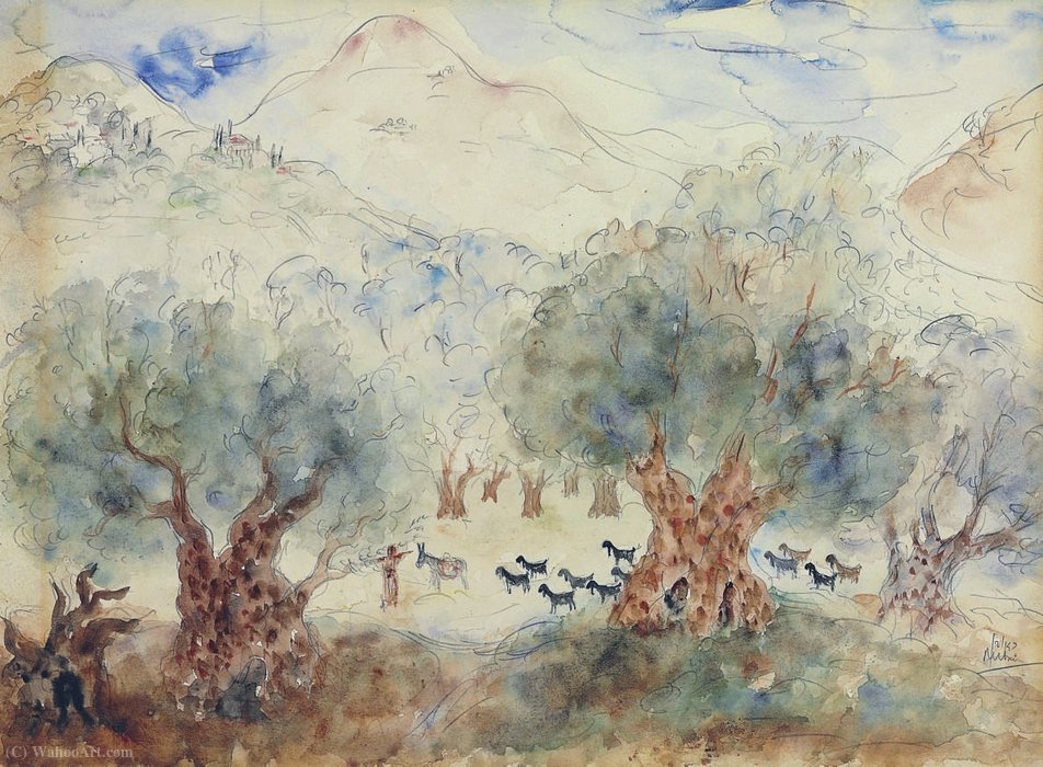 Wikioo.org - The Encyclopedia of Fine Arts - Painting, Artwork by Reuven Rubin - Olive Trees in the Galilee - (02)