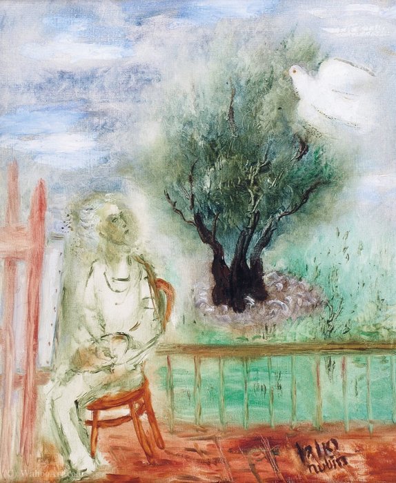 WikiOO.org - Encyclopedia of Fine Arts - Maleri, Artwork Reuven Rubin - Self Portrait with Olive Oil and Pigeon