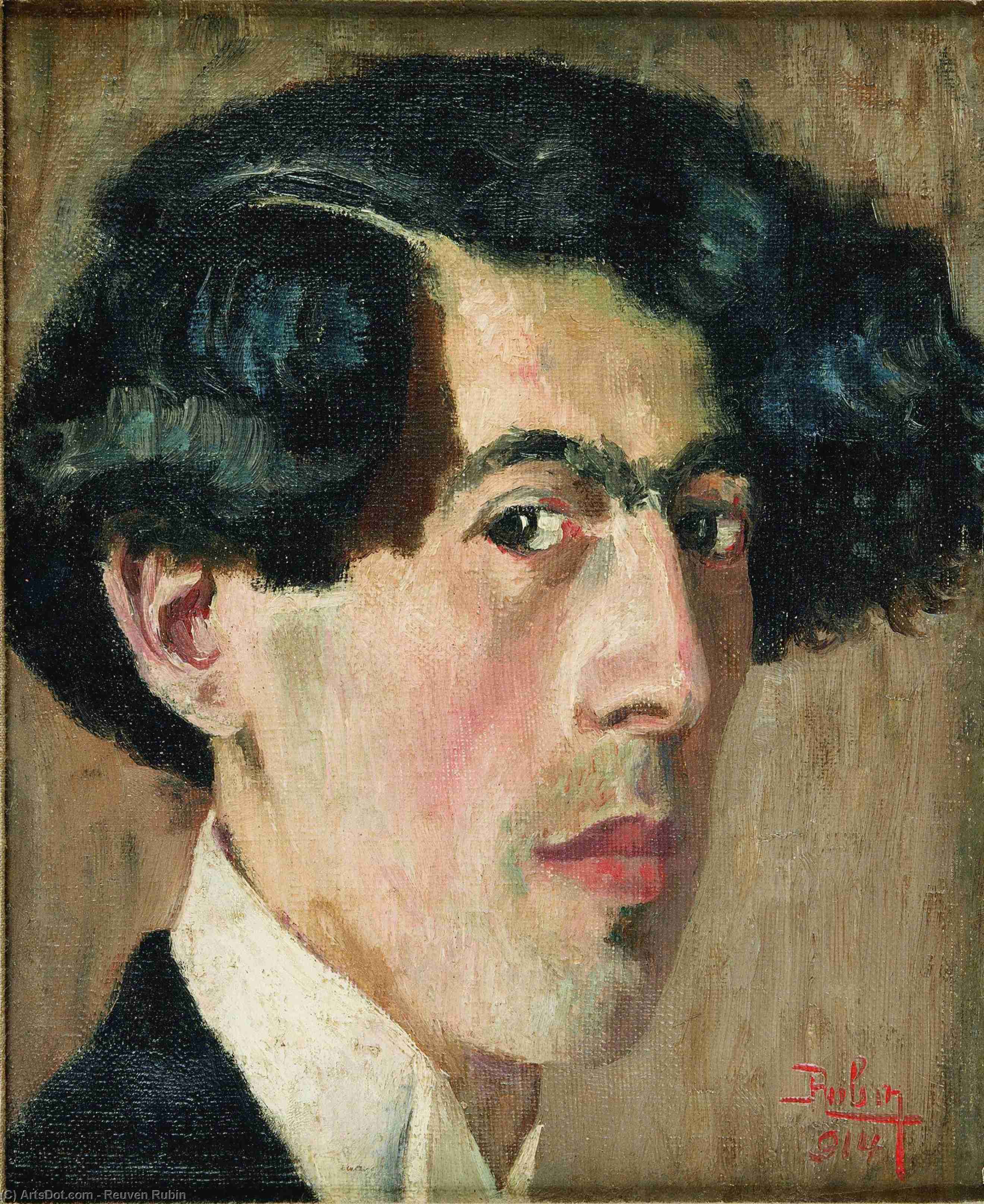 Wikioo.org – L'Encyclopédie des Beaux Arts - Peinture, Oeuvre de Reuven Rubin - autoportrait de  au  artiste  dans  son  atelier  1914