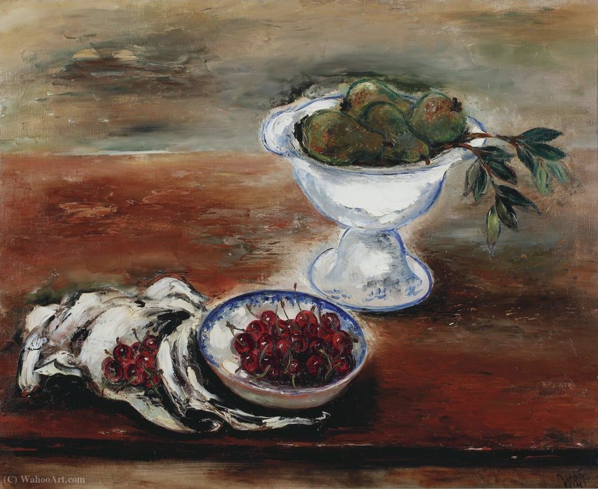 Wikioo.org - The Encyclopedia of Fine Arts - Painting, Artwork by Reuven Rubin - Still Life with Cherries, (1945)