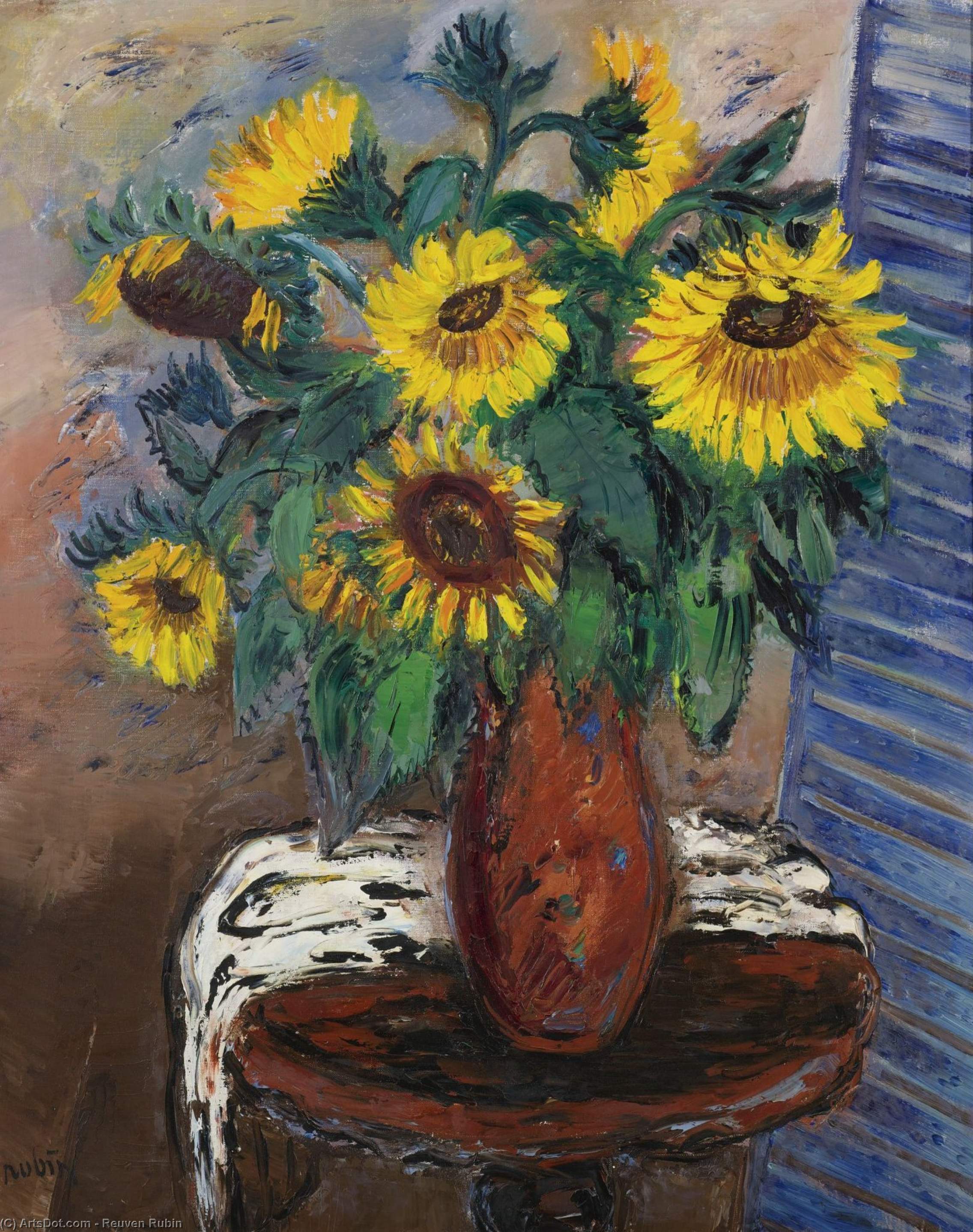 Wikioo.org - สารานุกรมวิจิตรศิลป์ - จิตรกรรม Reuven Rubin - Sunflowers, (1945)