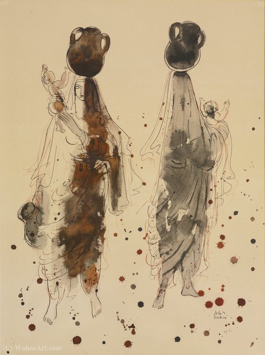 Wikioo.org - The Encyclopedia of Fine Arts - Painting, Artwork by Reuven Rubin - Visions of Israel - Women with Jugs of Water and Children
