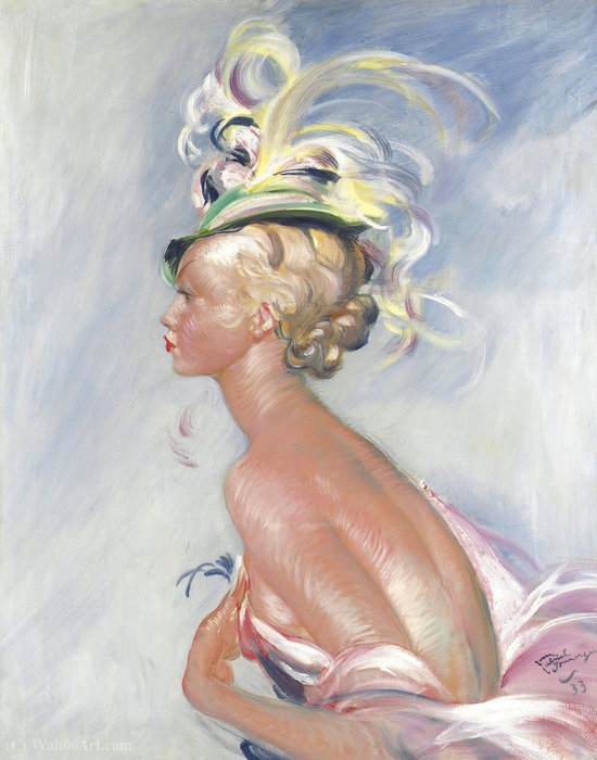 Wikioo.org - The Encyclopedia of Fine Arts - Painting, Artwork by Jean-Gabriel Domergue - Fashionable Woman in Hat with Feathers, (1933s)