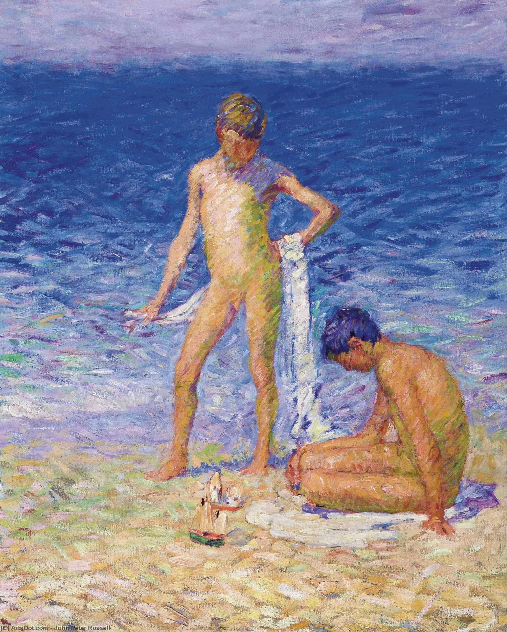 Wikioo.org - The Encyclopedia of Fine Arts - Painting, Artwork by John Peter Russell - Boys on the Beach, Belle-Ile