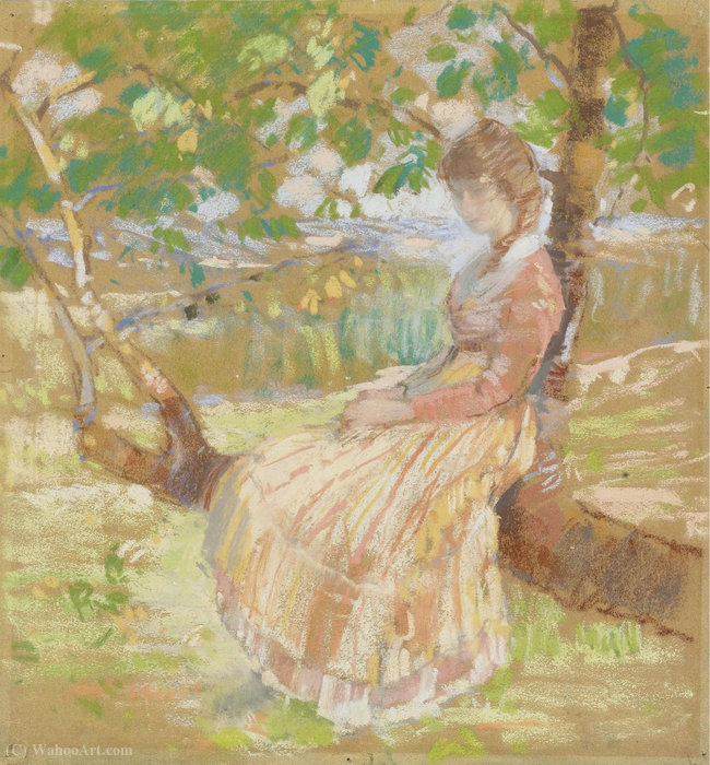 Wikioo.org - The Encyclopedia of Fine Arts - Painting, Artwork by Karl Albert Buehr - Girl Seated on a Tree, (1913)