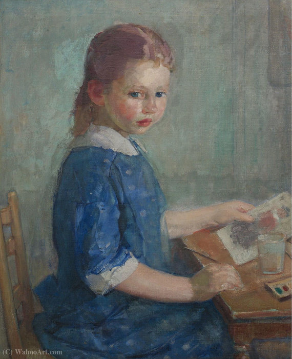 Wikioo.org - The Encyclopedia of Fine Arts - Painting, Artwork by Karl Albert Buehr - The Artist's Daughter Lydia Painting a Watercolor, (1913)