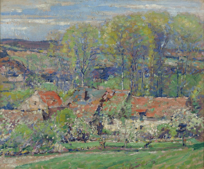 Wikoo.org - موسوعة الفنون الجميلة - اللوحة، العمل الفني Karl Albert Buehr - The artist`s house, springtime, (1911)