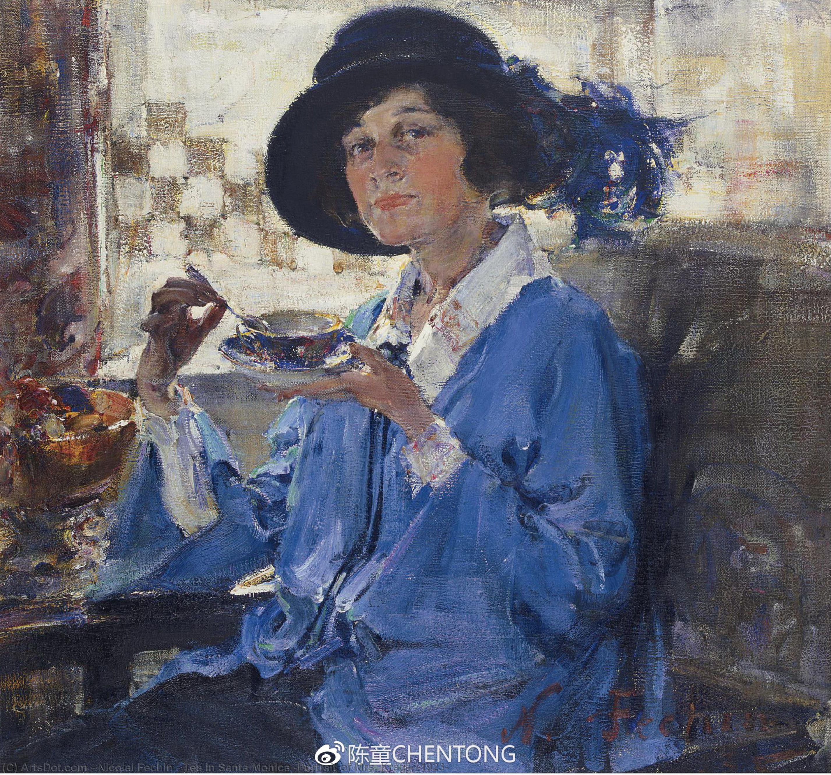 WikiOO.org – 美術百科全書 - 繪畫，作品 Nicolai Fechin - 茶 在 圣莫尼卡 ( 夫人的画像 . 克拉格 ) , ( 1923 )