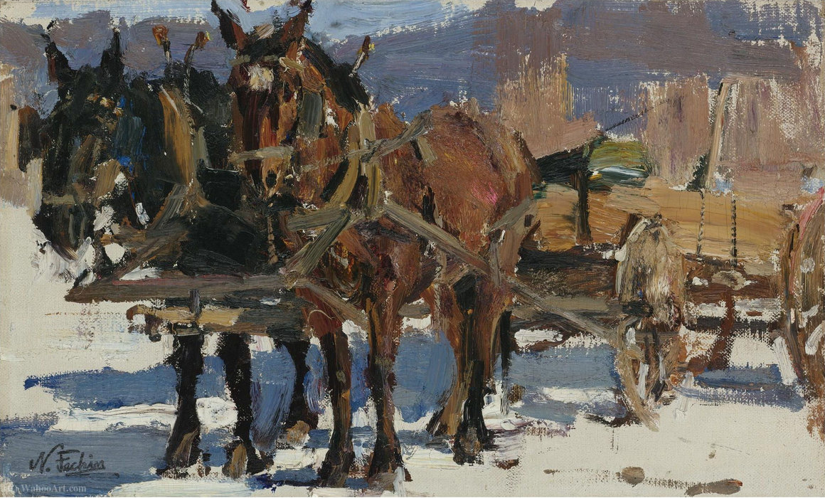 Wikioo.org - The Encyclopedia of Fine Arts - Painting, Artwork by Nicolai Fechin - Team and Wagon