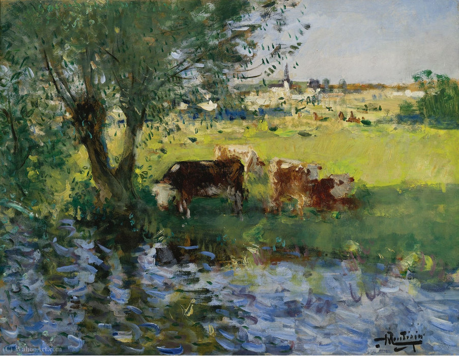 Wikioo.org - The Encyclopedia of Fine Arts - Painting, Artwork by Pierre-Eugène Montézin - Cows in the Willow`s Shade