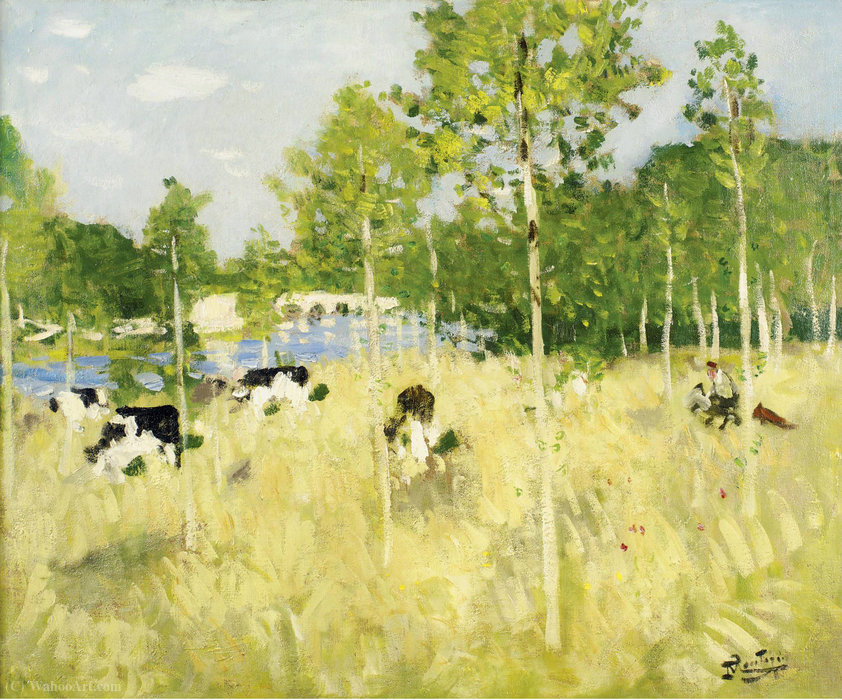 WikiOO.org – 美術百科全書 - 繪畫，作品 Pierre-Eugène Montézin - 在草地奶牛