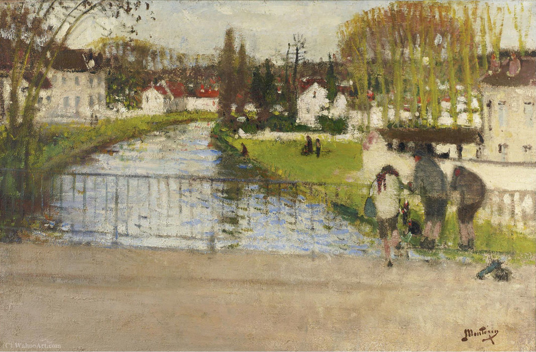 Wikioo.org - The Encyclopedia of Fine Arts - Painting, Artwork by Pierre-Eugène Montézin - Standing on the Bridge of Moret on Loing