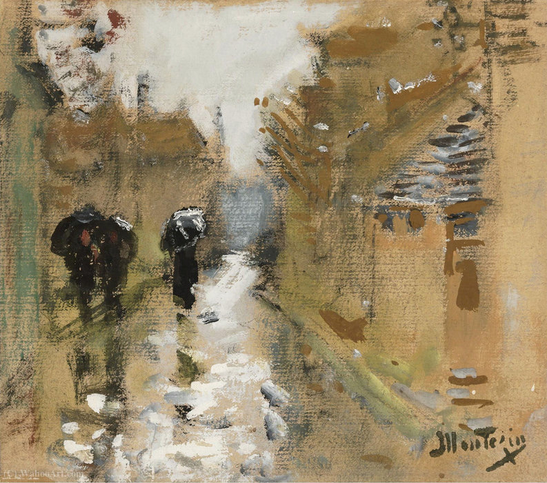 WikiOO.org - Enciclopédia das Belas Artes - Pintura, Arte por Pierre-Eugène Montézin - Under the Rain