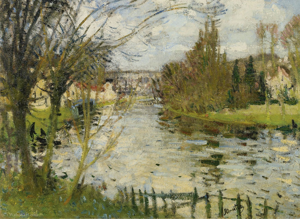 Wikioo.org - The Encyclopedia of Fine Arts - Painting, Artwork by Pierre-Eugène Montézin - Village at the Bank of the River