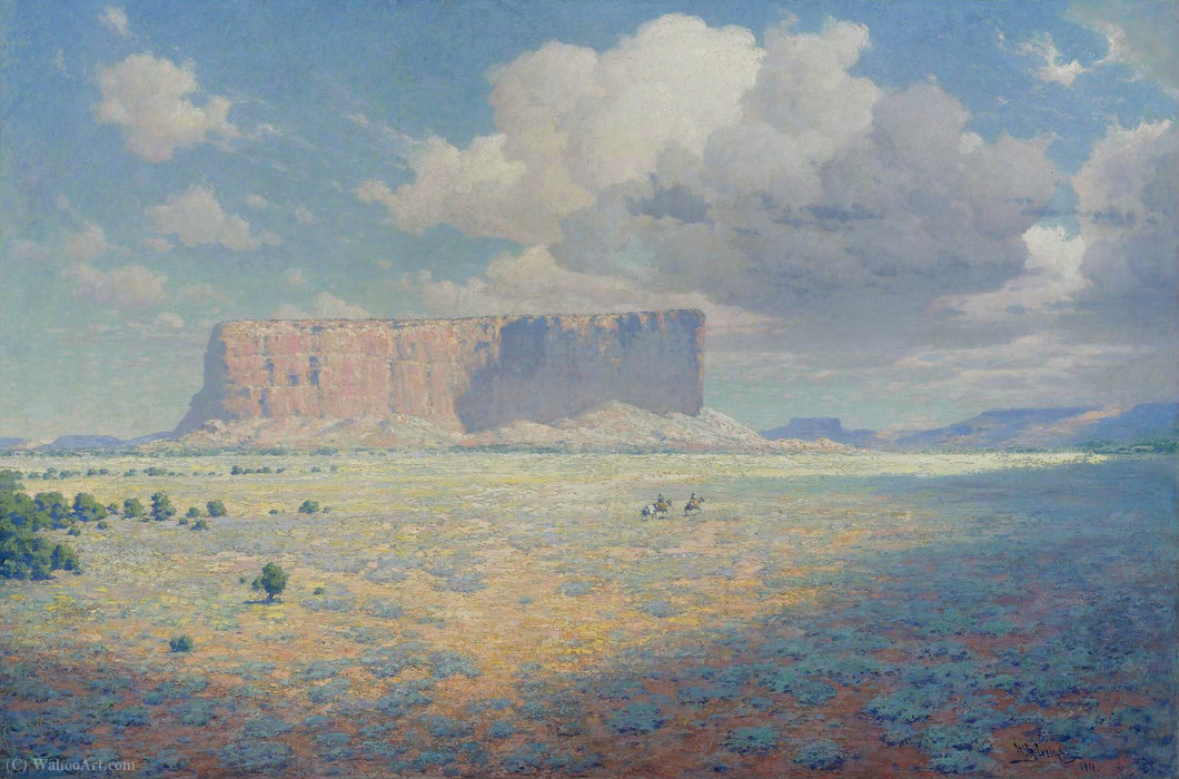 Wikioo.org - The Encyclopedia of Fine Arts - Painting, Artwork by William Robinson Leigh - Arizona Landscape with Two Riders, (1911)