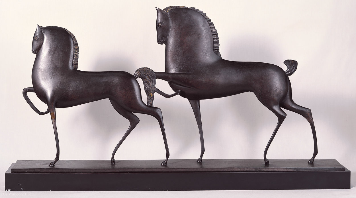 Wikoo.org - موسوعة الفنون الجميلة - اللوحة، العمل الفني Boris Lovet-Lorski - On Parade (Stallions), (1931)
