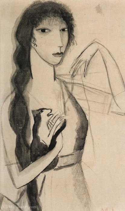 Wikioo.org - The Encyclopedia of Fine Arts - Painting, Artwork by Marie Laurencin - Autoportrait au chat (1912)