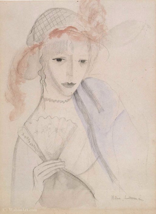 Wikoo.org - موسوعة الفنون الجميلة - اللوحة، العمل الفني Marie Laurencin - Femme à l'éventail (1913)