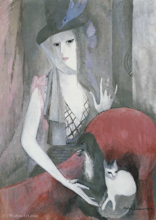Wikioo.org - สารานุกรมวิจิตรศิลป์ - จิตรกรรม Marie Laurencin - Femme au chien et au chat (1916)