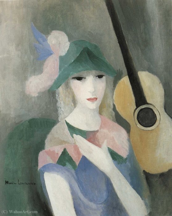 Wikioo.org - The Encyclopedia of Fine Arts - Painting, Artwork by Marie Laurencin - Arlequine à la guitare (1922)