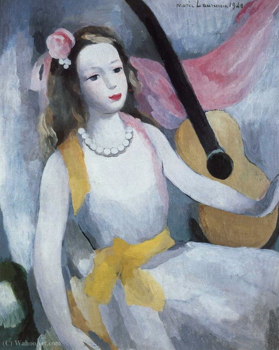 Wikioo.org – La Enciclopedia de las Bellas Artes - Pintura, Obras de arte de Marie Laurencin - Femme à la guitare (1940)