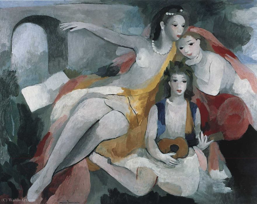 Wikioo.org - The Encyclopedia of Fine Arts - Painting, Artwork by Marie Laurencin - Trois jeunes femmes (1953)