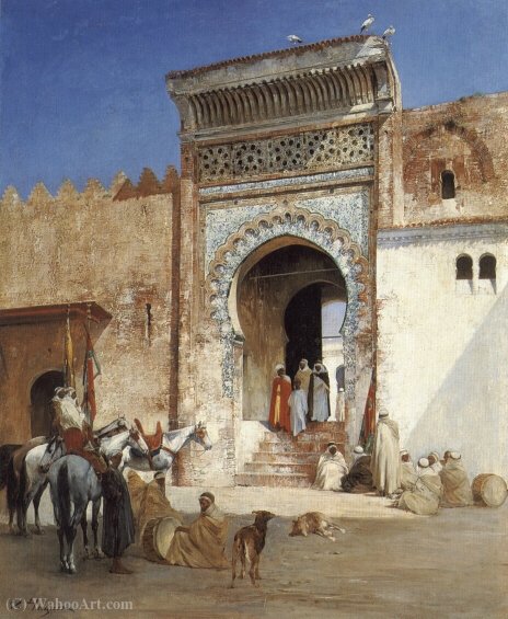 Wikioo.org - The Encyclopedia of Fine Arts - Painting, Artwork by Victor Huguet - Arabs Outside the Mosque