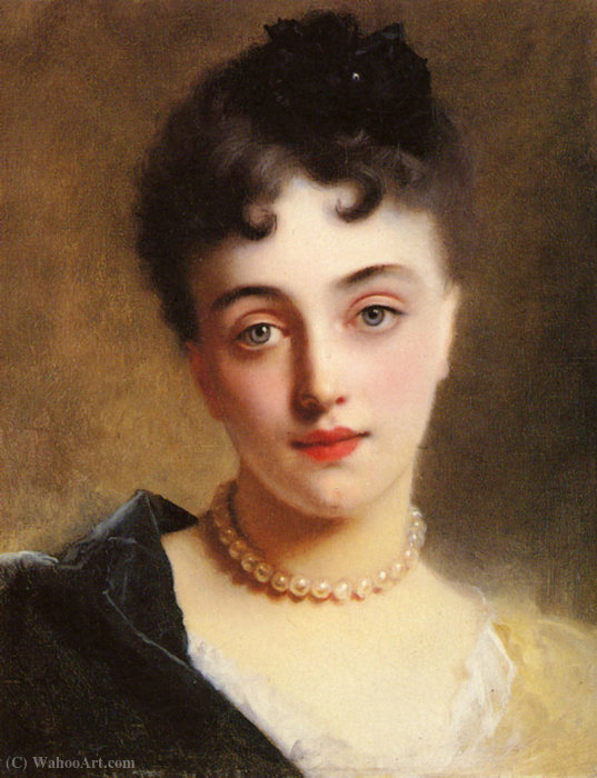 Wikioo.org - Bách khoa toàn thư về mỹ thuật - Vẽ tranh, Tác phẩm nghệ thuật Gustave Jacquet - An Elegant Lady with Pearls