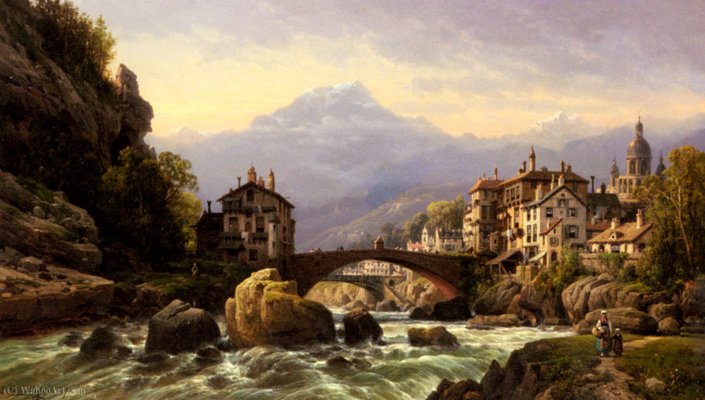 WikiOO.org - Εγκυκλοπαίδεια Καλών Τεχνών - Ζωγραφική, έργα τέχνης Charles Euphrasie Kuwasseg - An alpine village