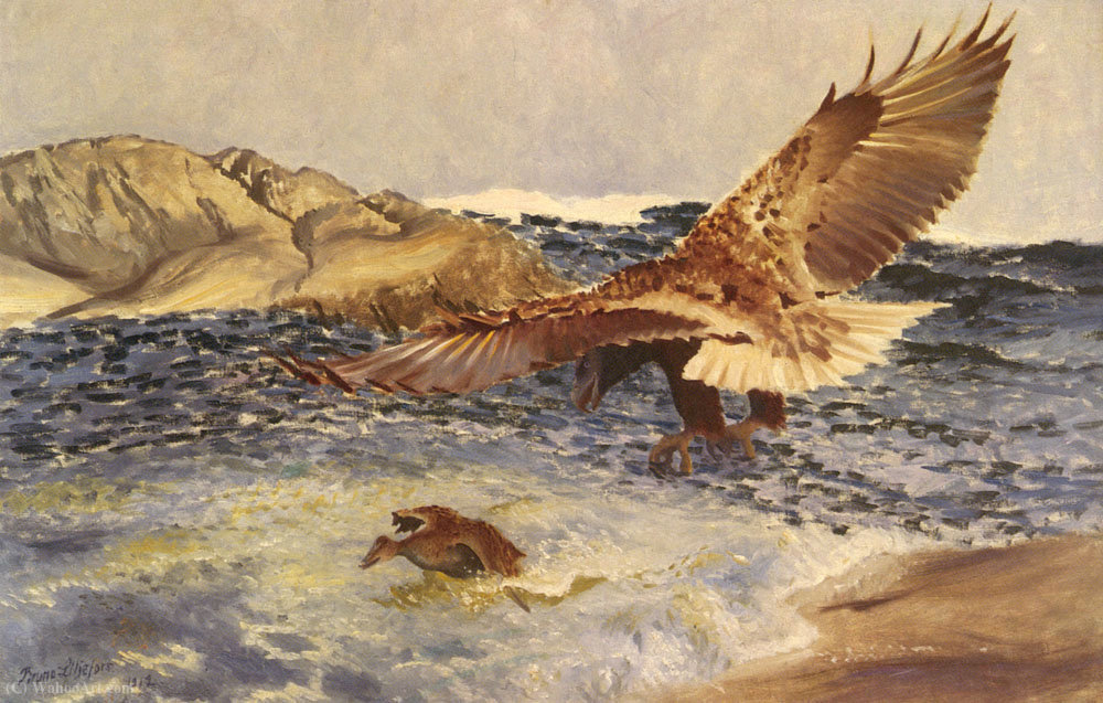 Wikioo.org - The Encyclopedia of Fine Arts - Painting, Artwork by Bruno Liljefors - A sea eagle chasing eider duck