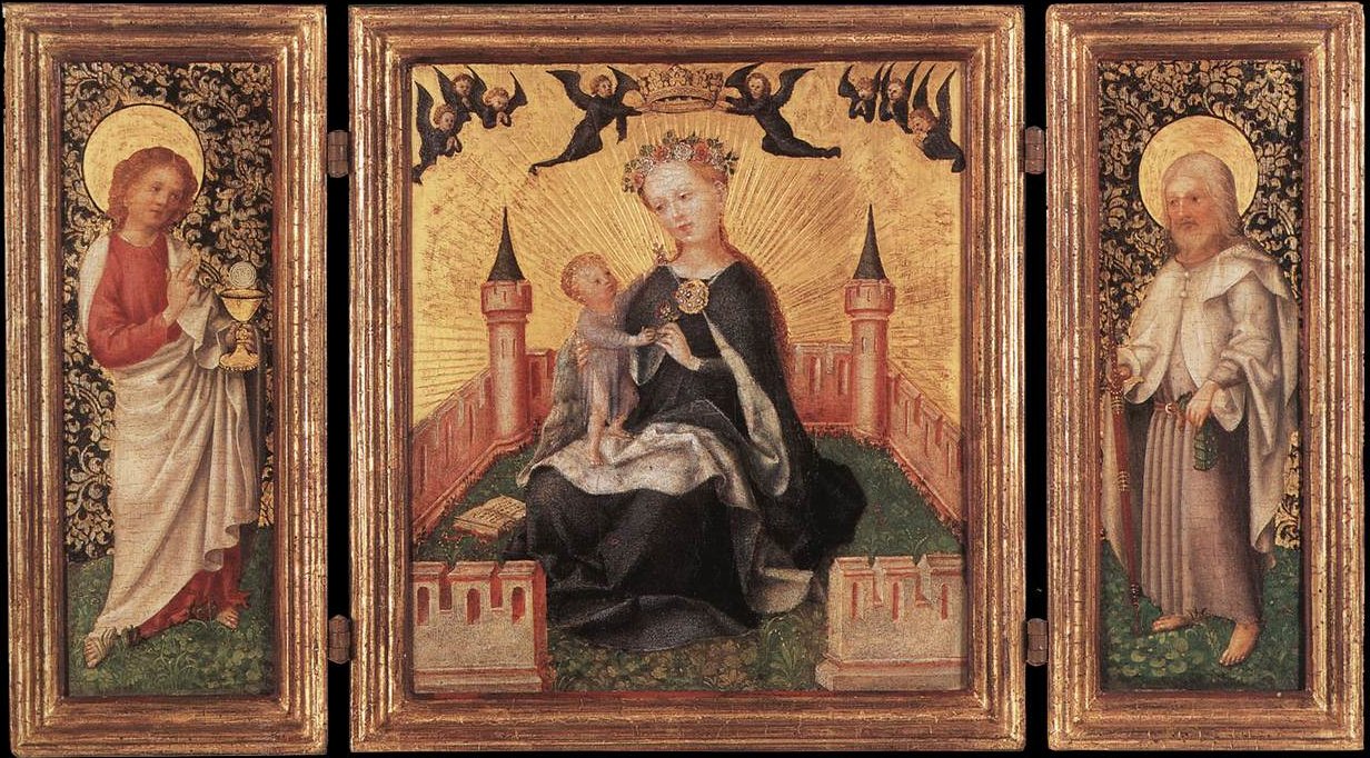 Wikioo.org - The Encyclopedia of Fine Arts - Painting, Artwork by Stefan Lochner - Triptych with the Virgin and Child in an Enclosed garden